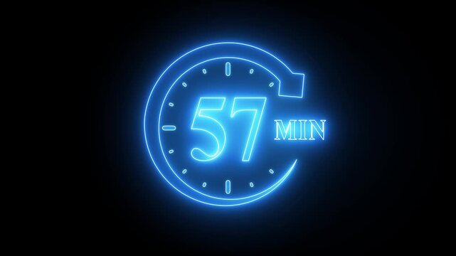 Glowing Blue Neon Clock Countdown Timer 57 Seconds Black Background neon sign