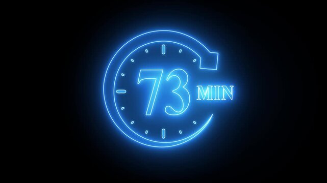 Neon Blue Clock Countdown Timer 73 Seconds Black Background neon clock