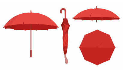 Red parasol umbrella realistic vector illustration from multiple views © SobujChandra