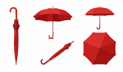 Red umbrella realistic vector icons set in different positions © SobujChandra