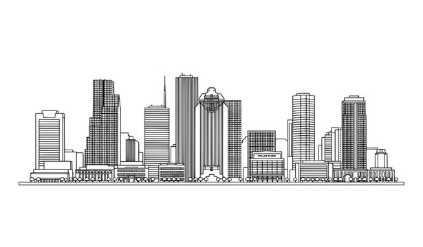 Houston city skyline line vector illustration isolated on white background