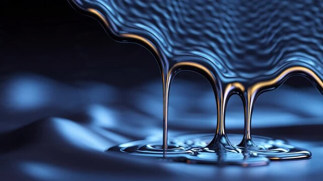 Blue Liquid Dripping from Container Closeup.