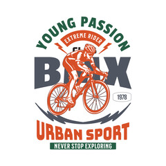 Obraz premium BMX Rider in Action, Extreme Sport, Urban Cycling, Vintage Style Vector Graphic