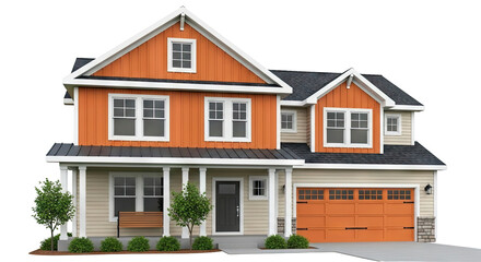 Modern Two-Story House with Orange Siding and Garage