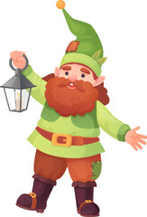 Obraz premium Fairytale dwarf in green costume. Cartoon old man