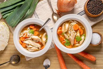 Classic winter food. Simple chicken noodle soup © Jeremy Pawlowski