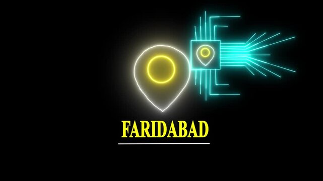 Faridabad tex animated video . glowing blue location the name of the place with the location has been displayed. Neon Geolocation Marker &ndash; Faridabad Highlight GPS location tracking icon