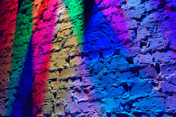 Real lighting from lamps of different colors. Play of colors, light and shadows