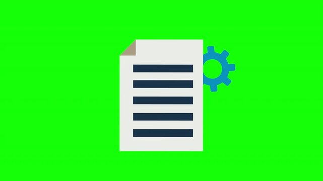 Animated Document File Icon with Rotating Blue Gear Showing Configuration or Processing Motion with Alpha Channel