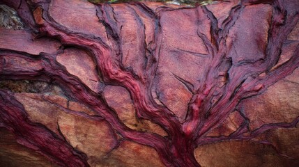 Cross-section of a deep red tree with intricate branching patterns. gardening catalogs, home-decor guides, designed for home decor and floral branding.