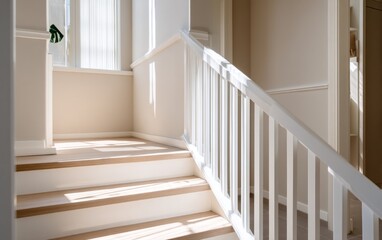 Fototapeta premium Modern Renovation of a Staircase with New Railing in Clean Minimalist Style