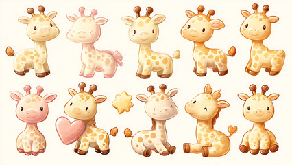 Obraz premium Cute Pastel Giraffe Character Set 1