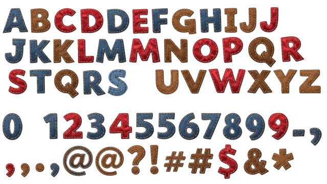 Denim and Leather Texture Alphabet Set, 3D Fabric Lettering and Numbers for Crafting and Textile Design Graphics