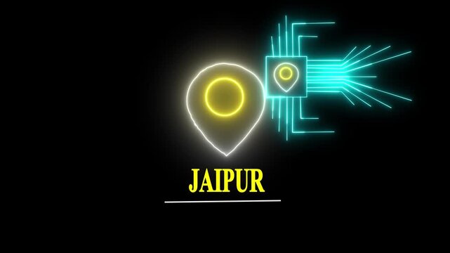 Neon line Travel Destination Concept. INDIA country and JAIPUR city Place Highlight GPS location tracking icon