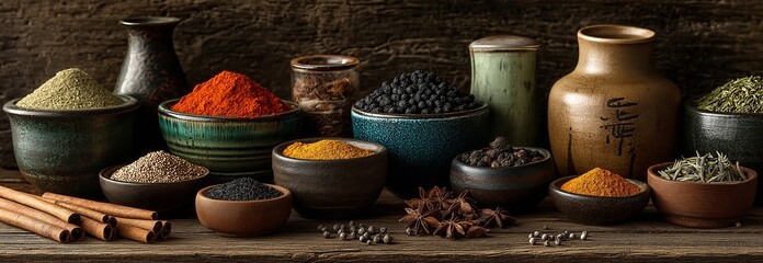 Ingredients for Tea and Spices in Ceramic Pots
