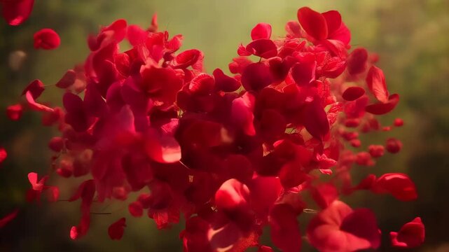valentine day, red petals form a heart