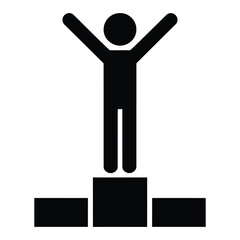 winner standing on podium icon, success achievement and victory symbol, award celebration outline illustration isolated on white background