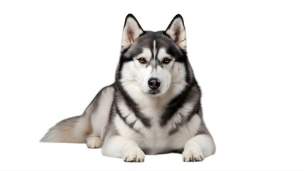 A serene husky dog lying down on transparent background
