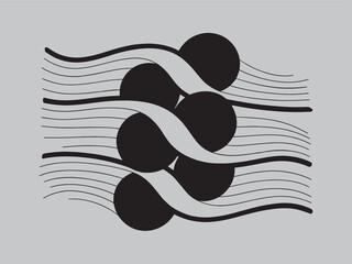 Abstract geometric pattern with flowing lines and circles, minimalist black and white design element