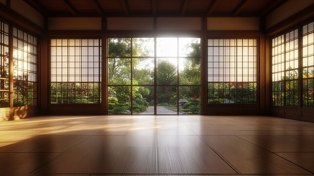 Traditional Japanese Dojo Interior &ndash; Martial Arts Training Hall Illustration