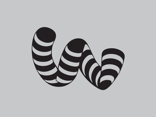 Wavy black and white striped ribbon forming a stylized shape, abstract 3D effect for creative design