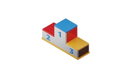 Colorful stacked toy blocks on a metallic base with a small red cube on top. isolated on white background