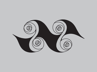 Abstract black waves with swirling patterns, minimalist and modern design, representing motion and energy on a grey background.