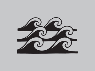 Stylized black waves in a clean, graphic illustration style, representing the sea or ocean, perfect for nature or travel themes.