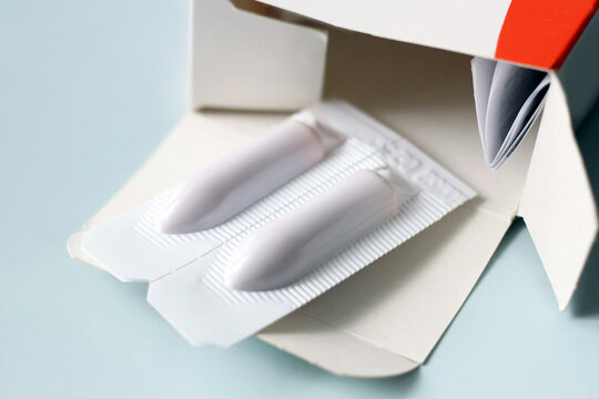 Rectal suppositories for the treatment of hemorrhoids, black and white image