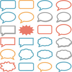 Fototapeta premium Assorted chat boxes and thought bubbles in various pastel colors arranged in grid for digital communication art.