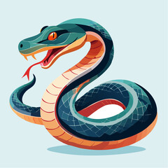 Fototapeta premium Vibrant Coiled Serpent with Flicking Tongue in Stylized Digital Illustration Art Representing Wildlife and Mystery