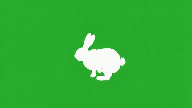 A minimalist illustration of a white rabbit silhouette set against a vibrant green background