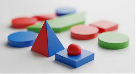 Fototapeta premium Colorful shapes in 3D style in red, blue, green for education