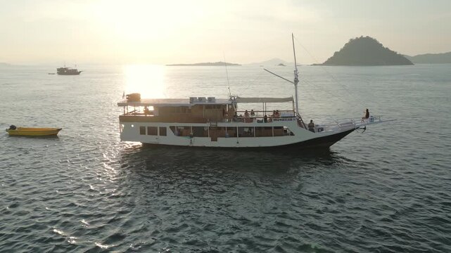 View of a varco at sunset in the sea of komodo
