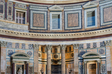 Italy - Rome - Pantheon - Magnificent rotunda displays multicolored marble niches and columns beneath soaring coffered dome © GuillaumeAngleraud