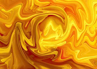 Fototapete Fraktale Wellen Abstract orange fractal background featuring golden liquid waves and yellow flower patterns with a metallic paint swirl design  © MD AL AMIN HOSSAIN