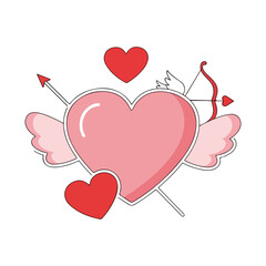 Winged Pink Heart Pierced by Cupid&rsquo;s Arrow