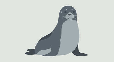 Illustration of a cute gray seal sitting on the ground with a calm expression. © nazron