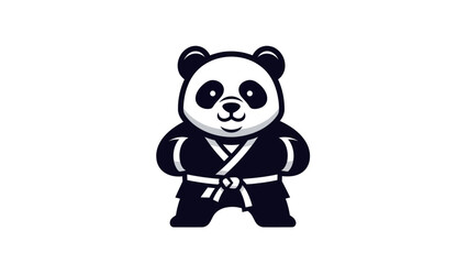 Cartoon panda in karate uniform vector illustration on white background