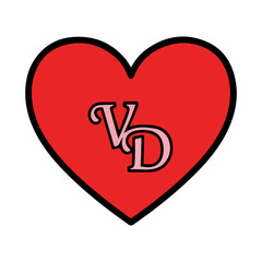 Red Heart with Intertwined VD Monogram