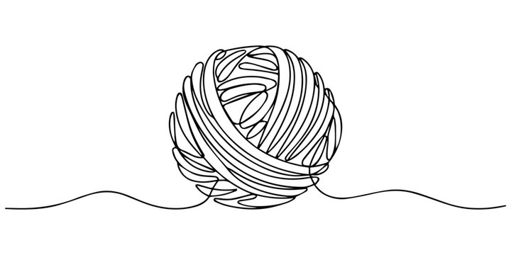 yarn ball with wooden continuous one line drawing, yarn ball with wooden knitting needles continuous one line drawing, Knitting Essentials Yarn Balls and Needles Line Art, yarn and crochet hook