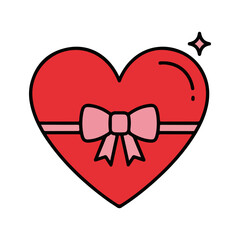 Red Heart Gift Box with Pink Bow Illustration