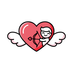 Cupid Cartoon with Winged Heart & Bow