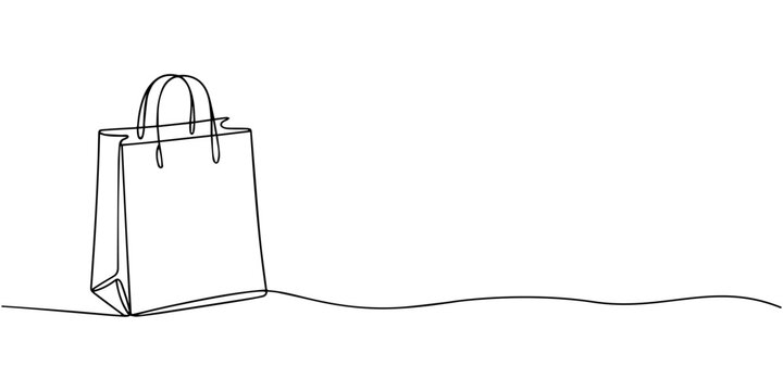 Minimalist continuous line drawing of a shopping bag on white background. Non editable stroke, Bag shop line art continuous gift icon illustration vector store outline. Retail bag shop line hand