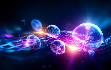 Obraz premium Radiant Marine Creatures Emitting Energy in a Vibrant Underwater Scene