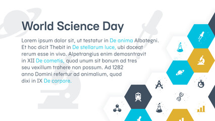 World Science Day. Postcard or banner template © K. P. Vinogradov