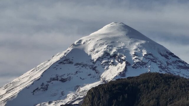 Epic peak of Lanin Volcano snow covered. Neuqu&eacute;n, Argentina