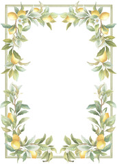 Lemon watercolor hand-painted frame, yellow and green arrangement, transparent PNG, wedding design