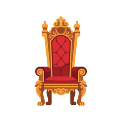 Fototapeta premium Ornate Royal Throne Chair with Red Cushion and Gold Accents - Isolated