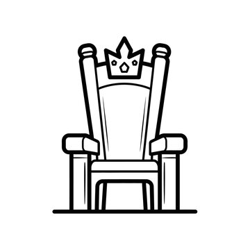 Throne chair with crown icon, royalty symbol, king or queen seat, outline vector